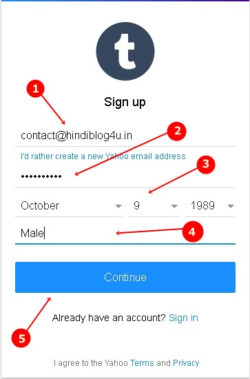 Tumblr Signup Form
